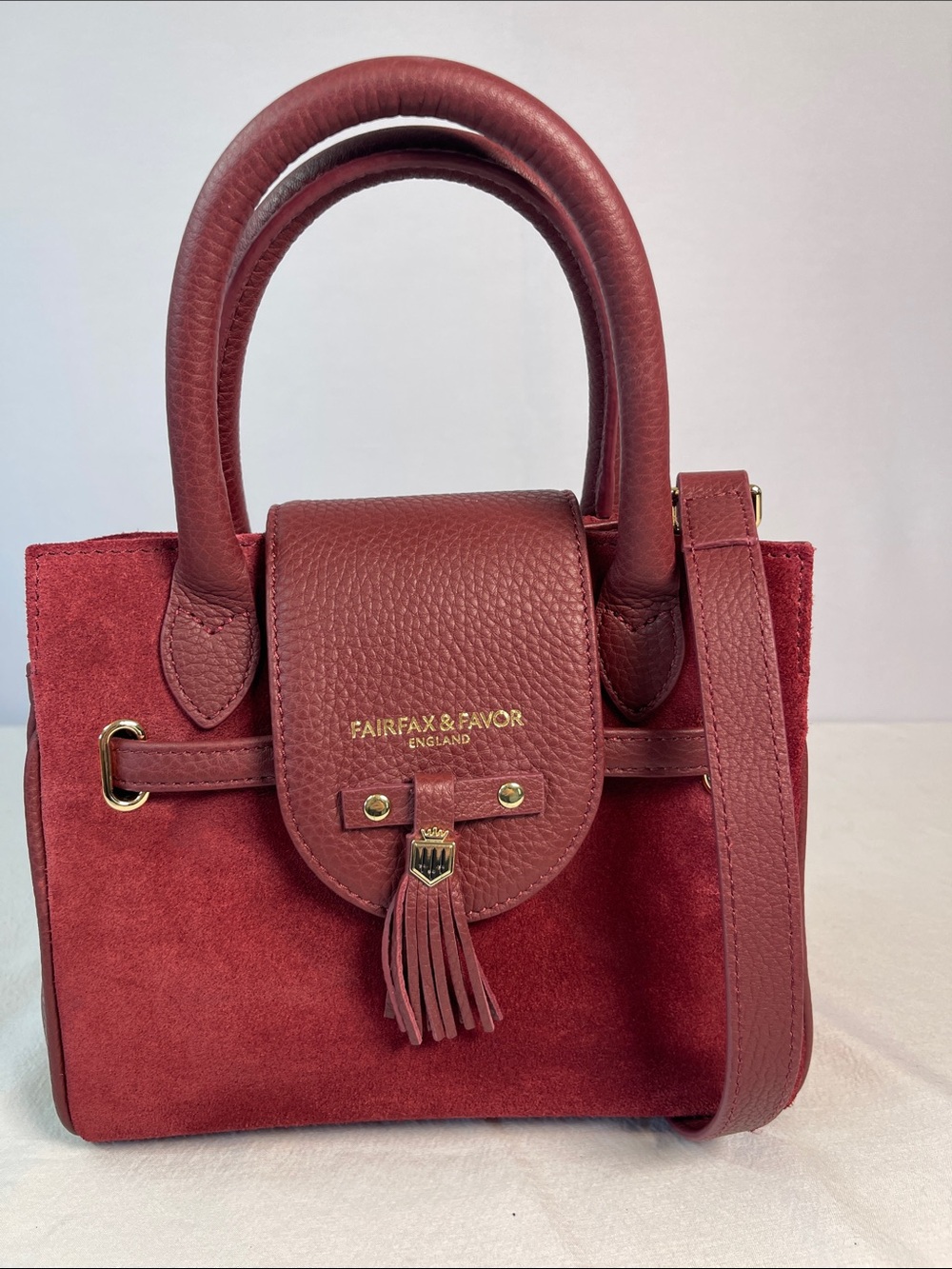 Fairfax & Favor Mini Windsor Ruby Suede Leather Handbag